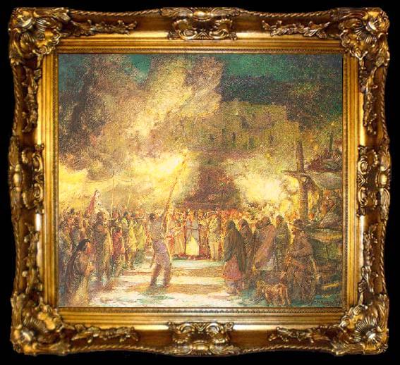 framed  Berninghaus, Oscar Edmund Firelight Procession at the Pueblo on Christmas Eve, ta009-2